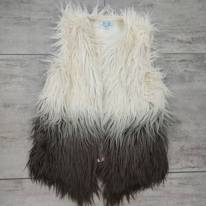 She + Sky Women's Two Toned Brown Cream Faux Fur Vest One Size